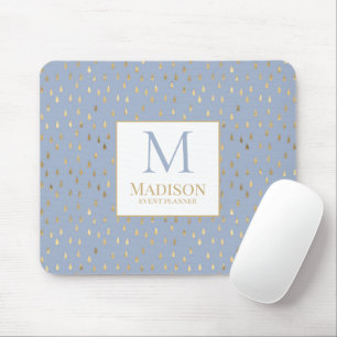 Hellblaues Gold Regentropfen Modernes Trendy Monog Mousepad