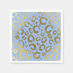 Hellblaues & goldenes Glam-Leopardenprint-Party Serviette