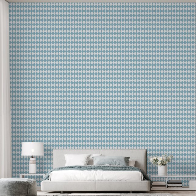Hellblaues Harlekin-Muster Tapete (Schlafzimmer)