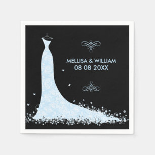 Hellblaues Hochzeitskleid und schwarzer Hintergrun Serviette