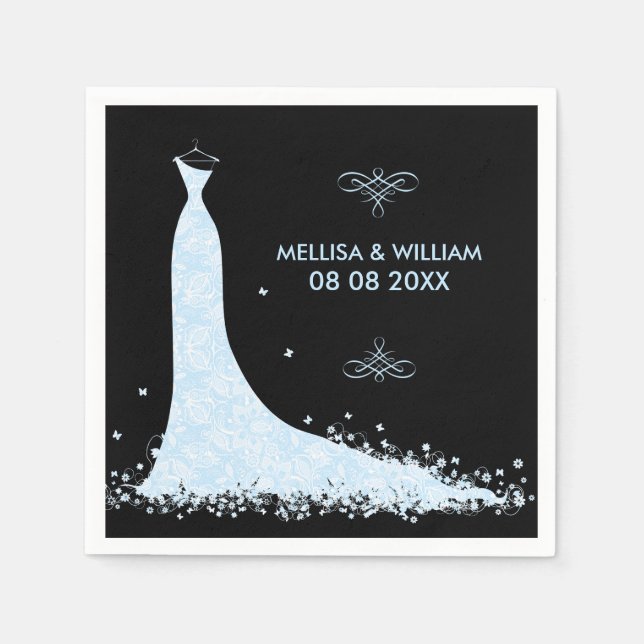 Hellblaues Hochzeitskleid und schwarzer Hintergrun Serviette (Vorderseite)