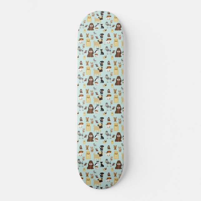 hellblaues Hundemuster. Skateboard (Vorderseite)