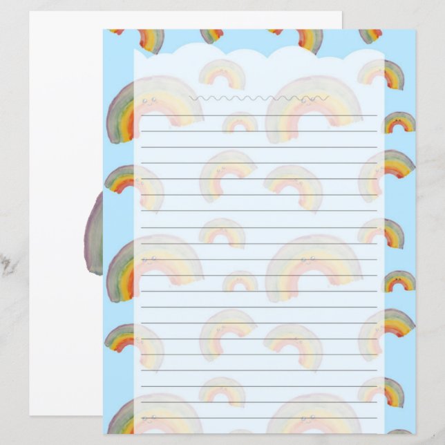 Hellblaues Kawaii-Regenbogen-Schreibpapier (Vorne/Hinten)