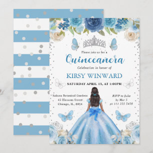 Hellblaues Kleid Dunkle Haut Prinzessin Quinceaner Einladung