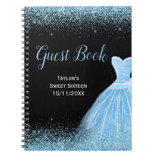 Hellblaues Kleid Faux Glitter Sweet 16 Geburtstag Notizblock