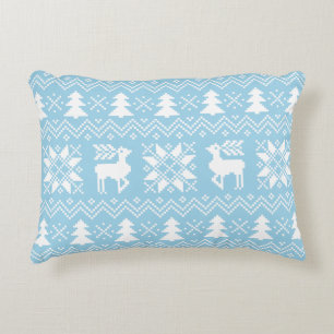 Hellblaues nordisches Weihnachtswinter-Muster Zierkissen