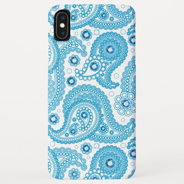 Hellblaues Paisley-Muster mit Diamanten Case-Mate iPhone Hülle (Rückseite)