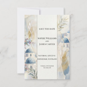 Hellblaues Santorin Save-the-Date-Karte Save The Date