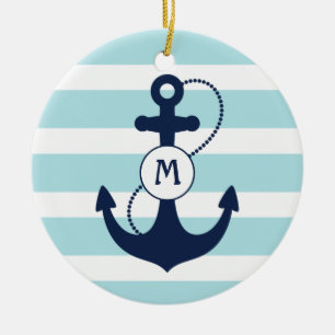 Hellblaues Seeanker-Monogramm Keramikornament