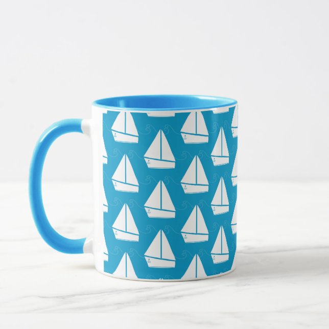 Hellblaues Segelboot-Muster Tasse (Links)