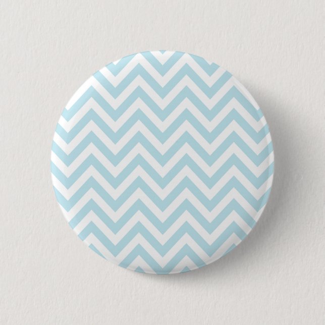 Hellblaues und weißes Zickzack Streifen-Muster Button (Vorderseite)