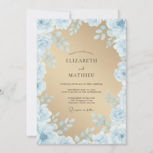 Hellblaues Wasserfarben-Zauber-Hochzeit Einladung