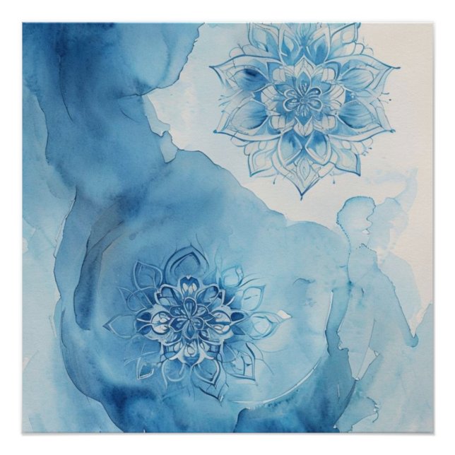 Hellblaues Zen-Mandala-Muster  Poster (Vorderseite)