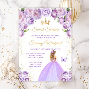 Hellblonde Prinzessin mit lila Haaren Sweet Sixtee Einladung