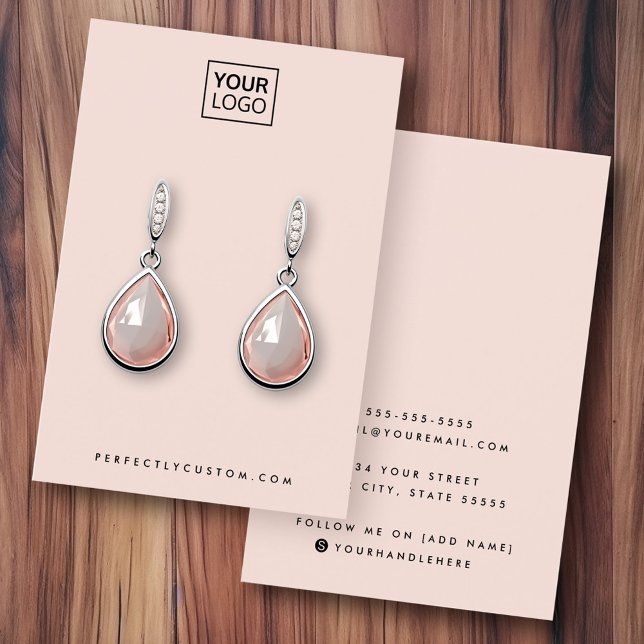 Hellblütenrosa Logo-Ohrkarte hinzufügen (Light blush pink add logo earring display card)