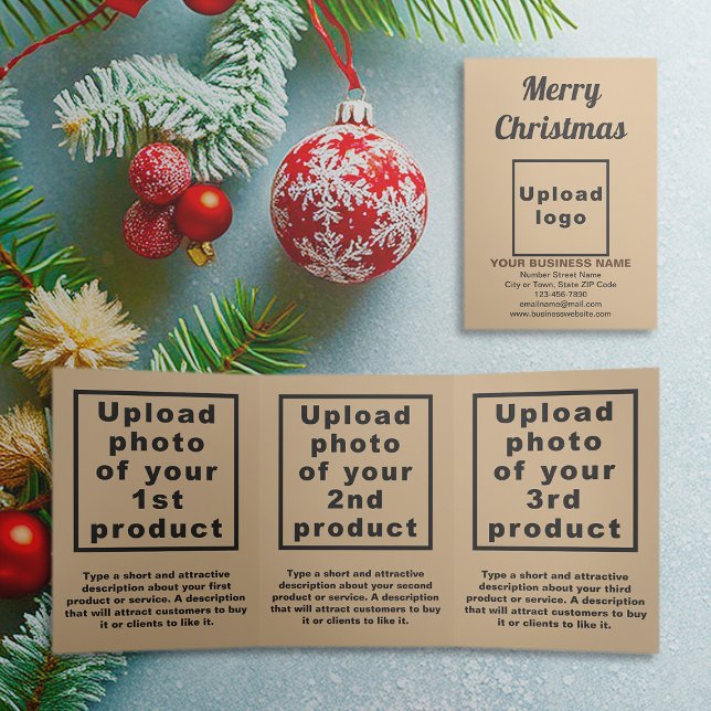 Hellbraun | Christmas | Trifold-Karte Dreifach Gefaltete Karte (Light brown trifold card for Christmas with your business brand and products or services)