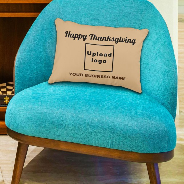 Hellbraun | Erntedank | Unternehmensmarke | Dekokissen (Business name and logo with Thanksgiving greeting on light brown accent pillow)