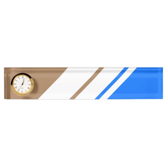 Hellbraune, blaue, weiße Streifen Uhr Namensplakette (Vorderseite)