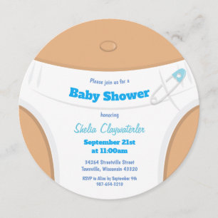 Hellbraune Haut-u. des Windel-Blau-  Babyparty Einladung