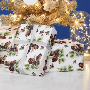 Hellbraune Kiefernzapfen Frohe Weihnachten Geschen Geschenkpapier