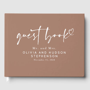 Hellbraune Moderne Minimalistische Hochzeit Gästebuch