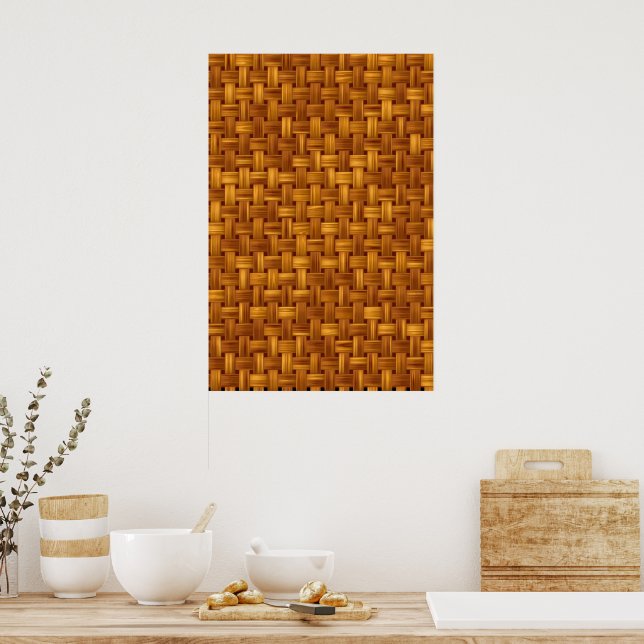Hellbraune Stoffmuster, Korbgeflecht, Rattan Poster (Küche)