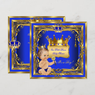 Hellbrauner Prinz Baby Shower Junge Blau Gold Einladung