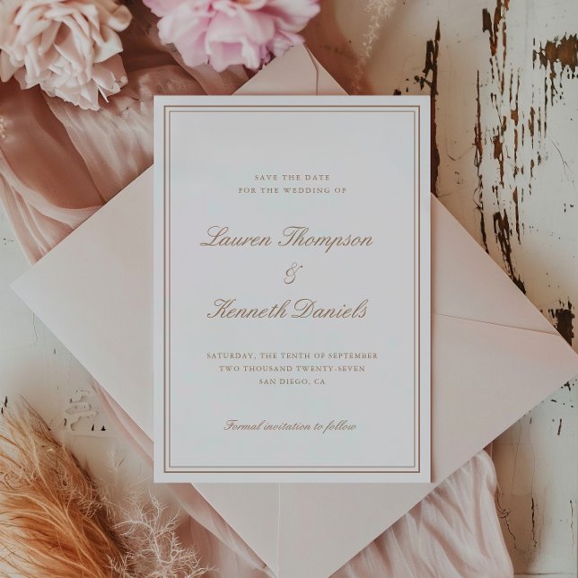 Hellbraunes Elegant-Script Save-The-Date Einladung (Von Creator hochgeladen)