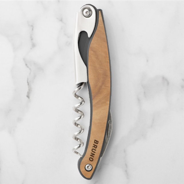 Hellbraunes falsches Holz-Monogramm Kellnermesser (Vorderseite)