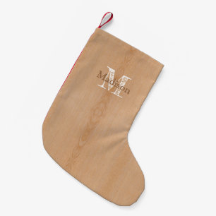 Hellbraunes Holzkorn Custom Monogram Kleiner Weihnachtsstrumpf