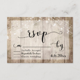 Hellbraunes Rustikales Holz und Lichter Hochzeit R RSVP Karte