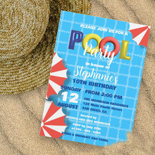 Helle 3D-Pool-Schwimmhilfe Kinder Sommer Geburtsta Einladung