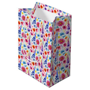 Helle abstrakte Aquarell-Blumen Mittlere Geschenktüte
