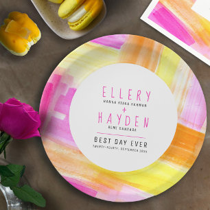 Helle abstrakte Art Rosa-Pfirsichhochzeit Pappteller