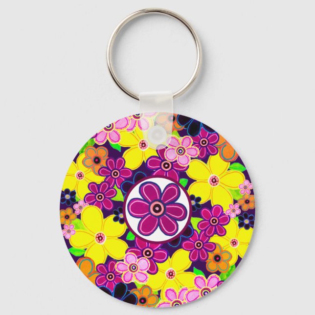 Helle Abstrakte Blume Art Schlüsselanhänger (Vorderseite)