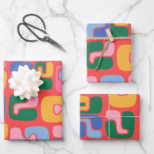 Helle Abstrakte Formen in gelbem Blau Geschenkpapier Set