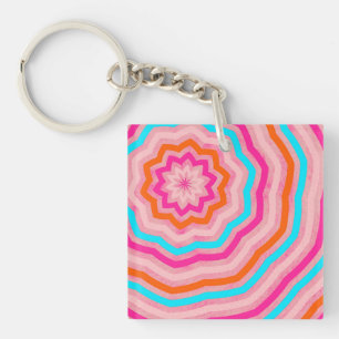 Helle Abstrakte Fun-Blume in Orange Pink Aquamarin Schlüsselanhänger