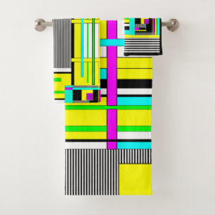 Helle abstrakte geometrische Neonmuster werfen Säu Badhandtuch Set