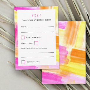 Helle abstrakte Kunst rosa gelbe Hochzeit RSVP Karte