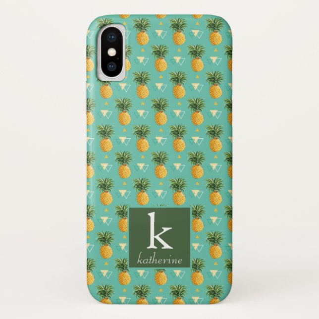 Helle Ananas auf geometrischem Monogramm des Case-Mate iPhone Hülle (Rückseite)