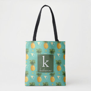 Helle Ananas auf geometrischem Monogramm des Tasche