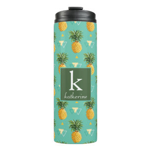 Helle Ananas auf geometrischem Monogramm des Thermosbecher