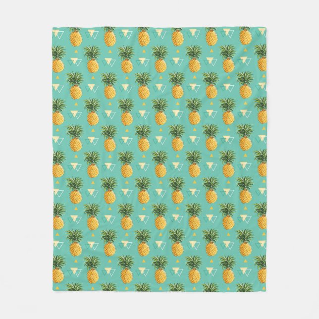 Helle Ananas auf geometrischem Muster Fleecedecke (Vorderseite)
