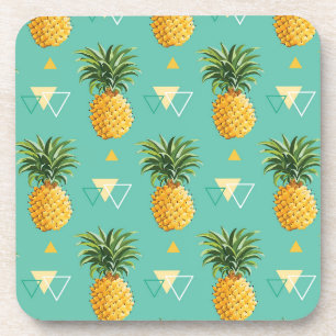 Helle Ananas auf geometrischem Muster Getränkeuntersetzer
