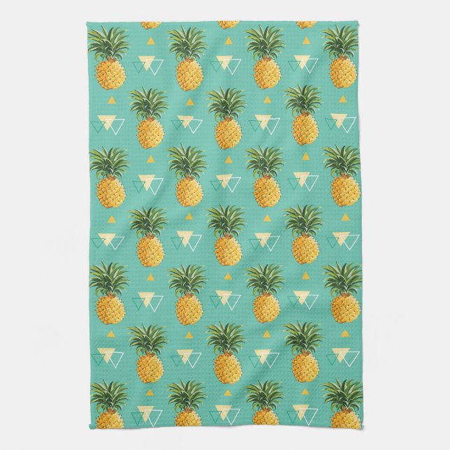 Helle Ananas auf geometrischem Muster Küchentuch (Vertikal)