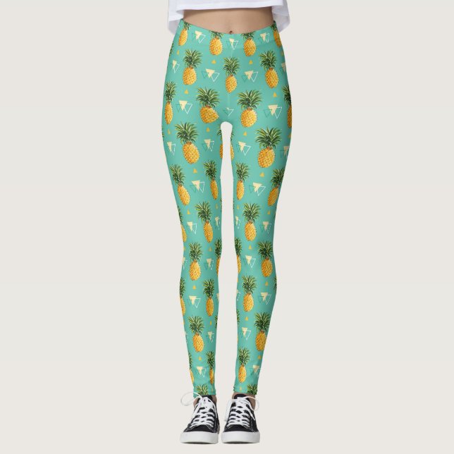 Helle Ananas auf geometrischem Muster Leggings (Vorderseite)