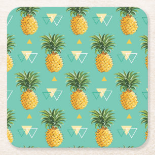 Helle Ananas auf geometrischem Muster Rechteckiger Pappuntersetzer