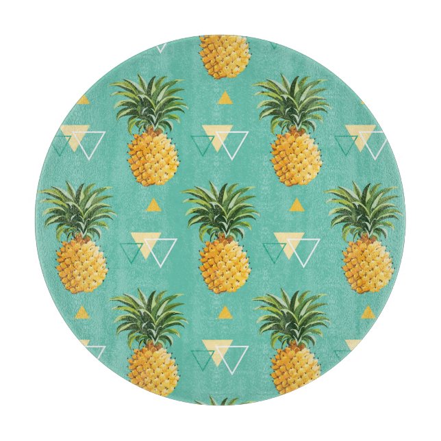 Helle Ananas auf geometrischem Muster Schneidebrett (Vorderseite)