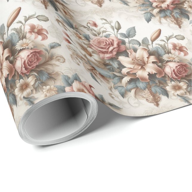 Helle antike Blumenperfektion Geschenkpapier (Rolleneckpunkt)
