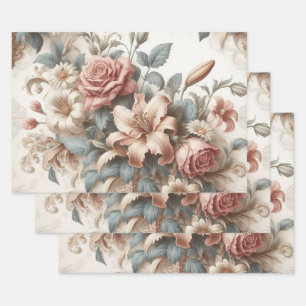 Helle antike Blumenperfektion Geschenkpapier Set
